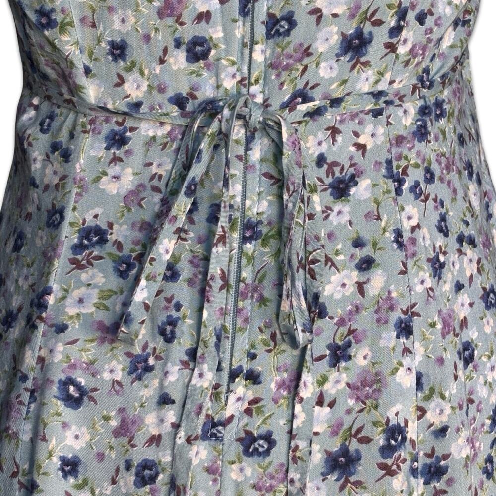 Vintage All That Jazz Baby Blue Floral Sleeveless Open Cross Back Mini Dress - Picture 7 of 9